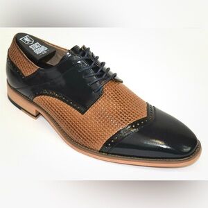 Men's Dress Shoes Cap Toe Oxford Lace Up Navy Blue/Tan Leather STACY ADAMS  10 M